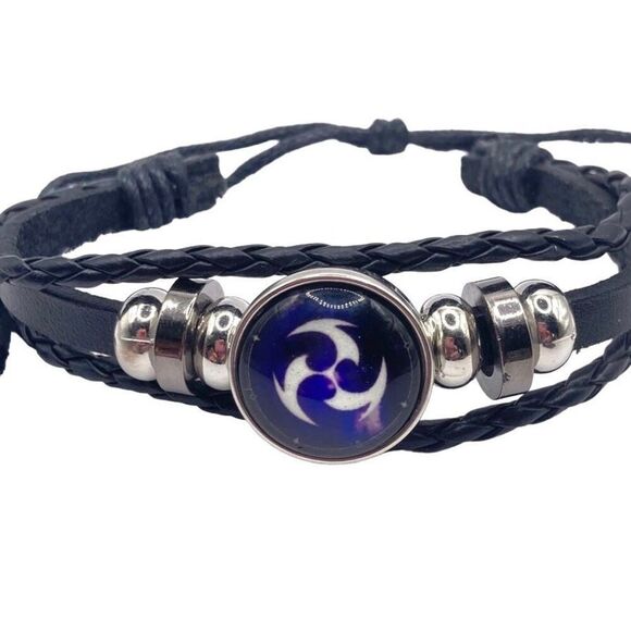 Multi strand black leather Thunder charm adjustable bracelet - Picture 2 of 4
